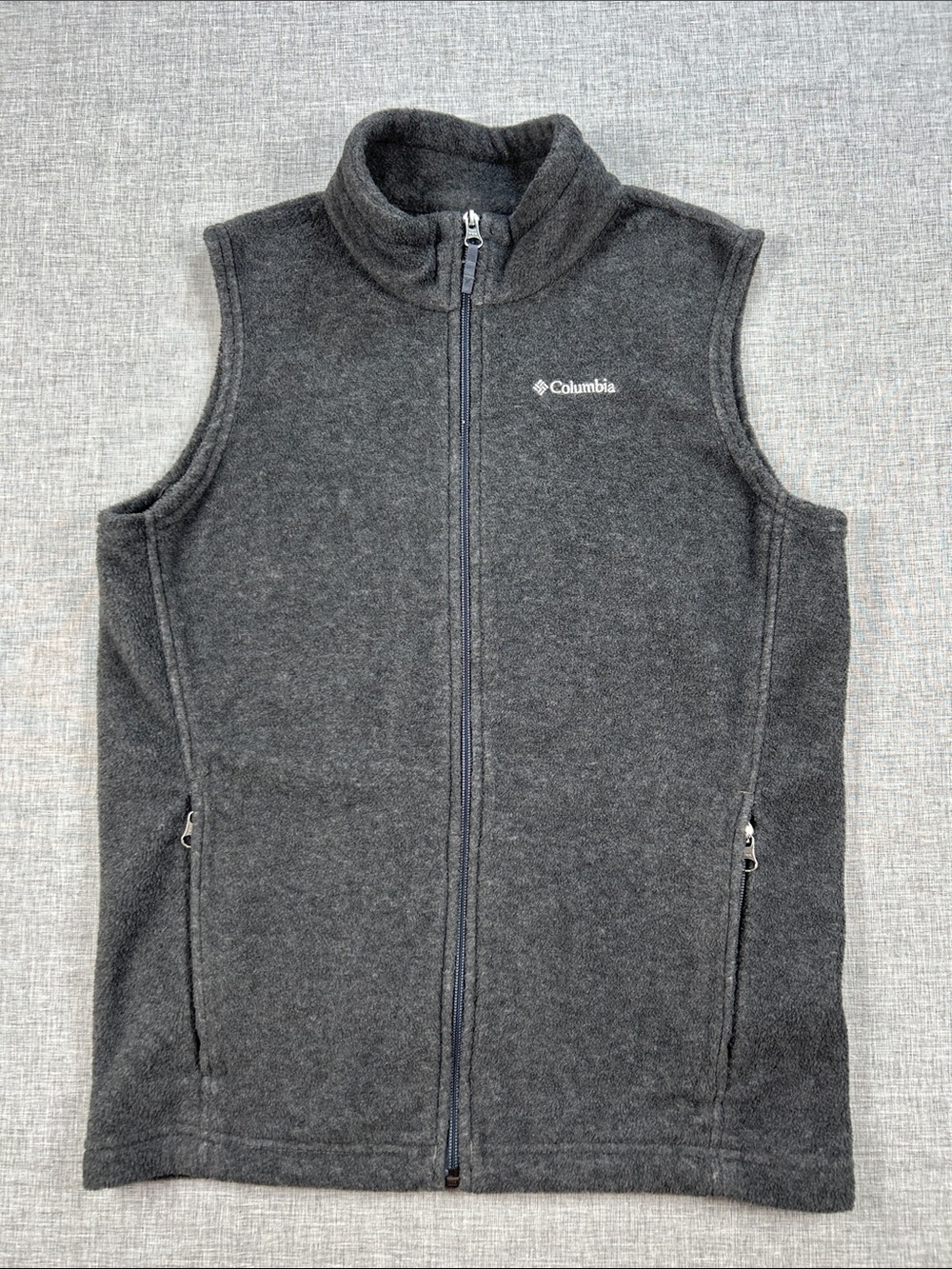 Columbia Boys L 14/16 Gray Fleece Full Zip Vest Outdoor Pockets
